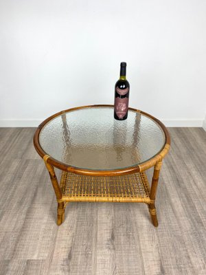 Bamboo Rattan & Frosted Glass Coffee Table, Italy, 1960s-LYQ-1171637