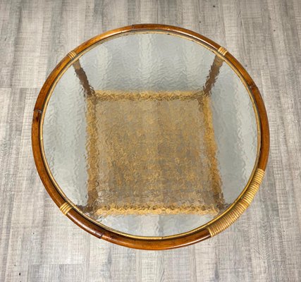 Bamboo Rattan & Frosted Glass Coffee Table, Italy, 1960s-LYQ-1171637