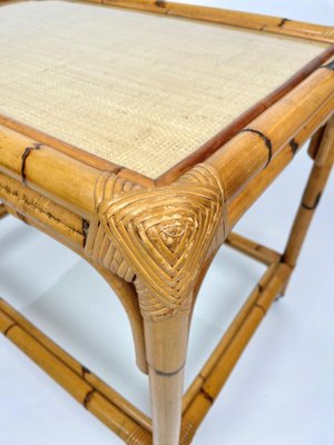 Bamboo, Rattan & Glass Serving Cart Bar Trolley, Italy, 1960s-LYQ-1171309