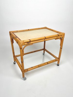 Bamboo, Rattan & Glass Serving Cart Bar Trolley, Italy, 1960s-LYQ-1171309