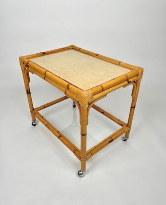 Bamboo, Rattan & Glass Serving Cart Bar Trolley, Italy, 1960s-LYQ-1171309