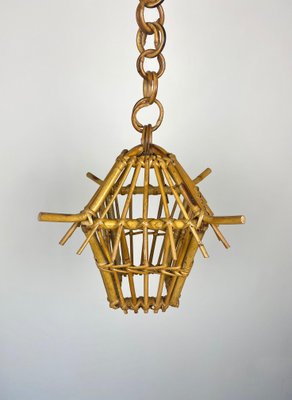 Bamboo & Rattan Lantern Chandelier Pendant, Italy, 1960s-LYQ-1171535