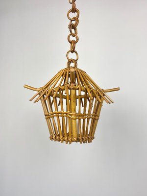 Bamboo & Rattan Lantern Chandelier Pendant, Italy, 1960s-LYQ-1171535