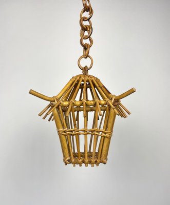 Bamboo & Rattan Lantern Chandelier Pendant, Italy, 1960s-LYQ-1171535