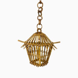 Bamboo & Rattan Lantern Chandelier Pendant, Italy, 1960s-LYQ-1171535