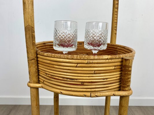 Bamboo & Rattan Round Service Side Bar Cart, Italy, 1960s-LYQ-1171656