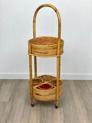 Bamboo & Rattan Round Service Side Bar Cart, Italy, 1960s-LYQ-1171656