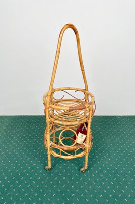 Bamboo Rattan Round Serving Bar Cart & Bottle Holder, Italy, 1960s-LYQ-1171361