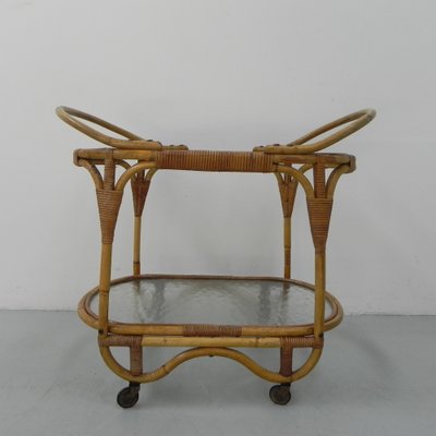 Bamboo Rattan Serving Trolley on Castors-TL-1291883