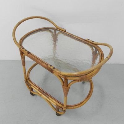 Bamboo Rattan Serving Trolley on Castors-TL-1291883