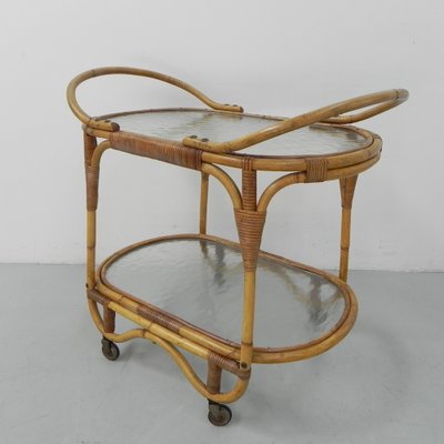 Bamboo Rattan Serving Trolley on Castors-TL-1291883