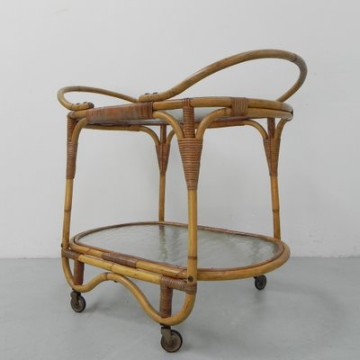 Bamboo Rattan Serving Trolley on Castors-TL-1291883