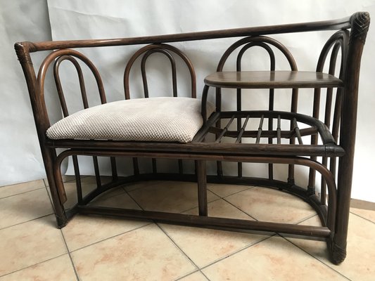 Bamboo & Rattan Side Table with Seating, 1960s-WQQ-1332776