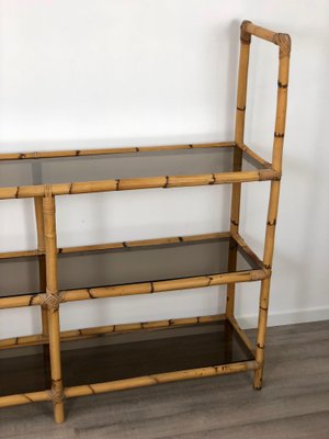 Bamboo Rattan & Smoked Glass Console Bookcase, Italy, 1960s-LYQ-1171572