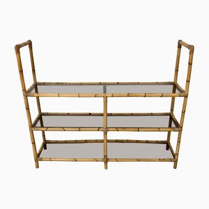 Bamboo Rattan & Smoked Glass Console Bookcase, Italy, 1960s-LYQ-1171572