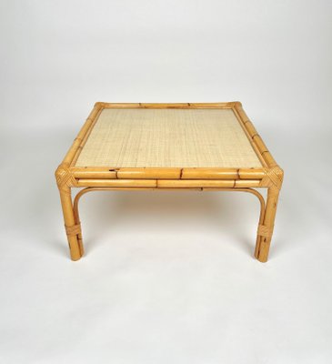 Bamboo, Rattan & Wicker Squared Coffee Table, Italy, 1960s-LYQ-1171308