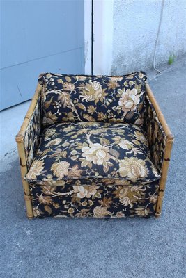 Bamboo Rods and Fabric with Flowers Armchair, 1970s-EH-1426487