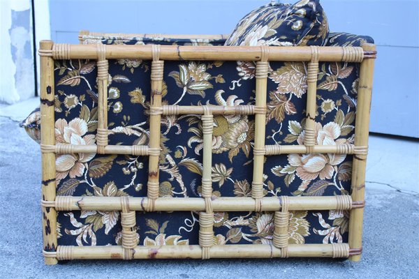 Bamboo Rods and Fabric with Flowers Armchair, 1970s-EH-1426487