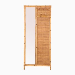 Bamboo & Rush Wall Hanger with Mirror, Italy, 1970s-UPW-1766054