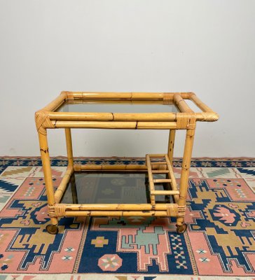 Bamboo & Smoked Glass Serving Bar Cart, Italy, 1970s-LYQ-1171258