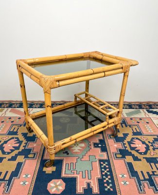 Bamboo & Smoked Glass Serving Bar Cart, Italy, 1970s-LYQ-1171258