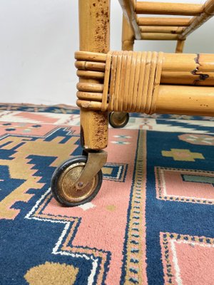 Bamboo & Smoked Glass Serving Bar Cart, Italy, 1970s-LYQ-1171258