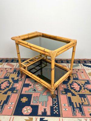 Bamboo & Smoked Glass Serving Bar Cart, Italy, 1970s-LYQ-1171258