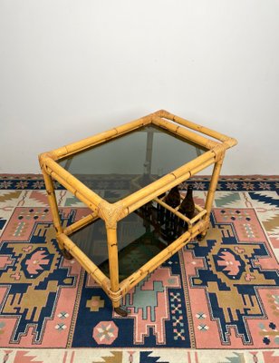 Bamboo & Smoked Glass Serving Bar Cart, Italy, 1970s-LYQ-1171258