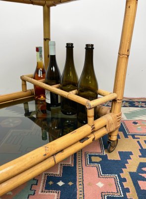 Bamboo & Smoked Glass Serving Bar Cart, Italy, 1970s-LYQ-1171258