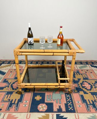 Bamboo & Smoked Glass Serving Bar Cart, Italy, 1970s-LYQ-1171258