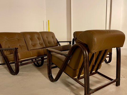 Bamboo Sofa and 2 Armchairs Set, 1970s, Set of 3-WID-1134286