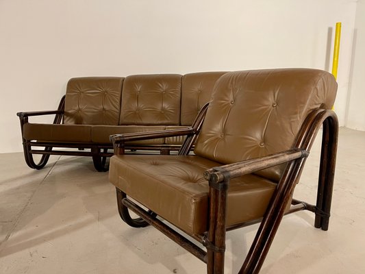 Bamboo Sofa and 2 Armchairs Set, 1970s, Set of 3-WID-1134286