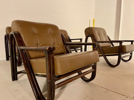 Bamboo Sofa and 2 Armchairs Set, 1970s, Set of 3-WID-1134286