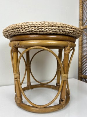 Bamboo Stool with Straw Pillow, 1970s-WZZ-1437890