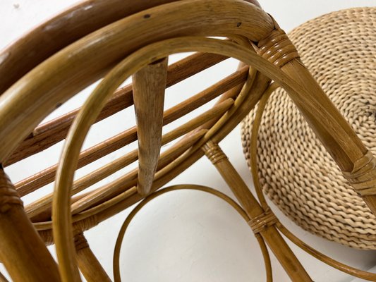 Bamboo Stool with Straw Pillow, 1970s-WZZ-1437890