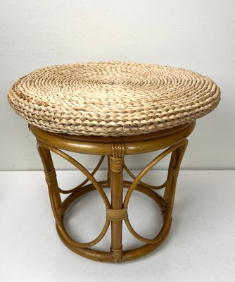 Bamboo Stool with Straw Pillow, 1970s-WZZ-1437890