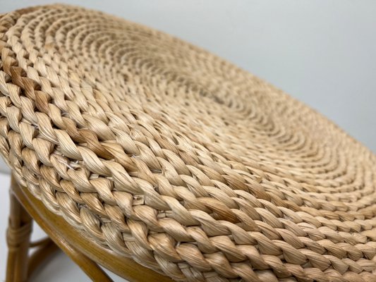 Bamboo Stool with Straw Pillow, 1970s-WZZ-1437890