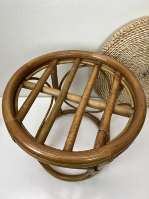 Bamboo Stool with Straw Pillow, 1970s-WZZ-1437890