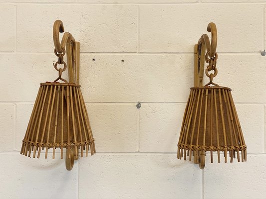 Bamboo Wall Lamps, 1970s, Set of 2-NPC-1720918