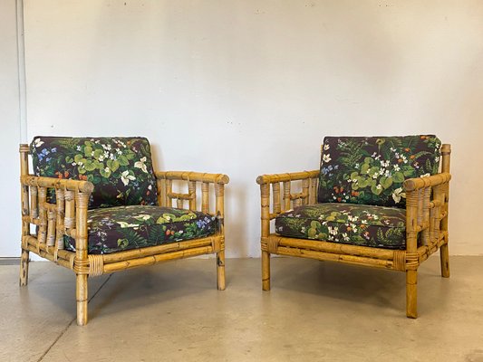 Bamboo & Wicker Armchairs, 1970s , Set of 2-NPC-1285322