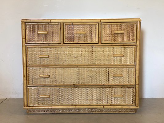 Bamboo & Wicker Chest of Drawers, 1970s-NPC-1385660