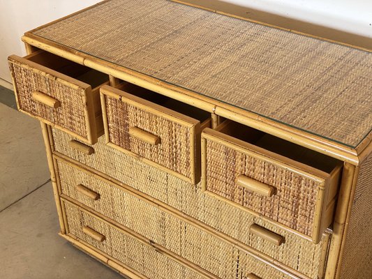 Bamboo & Wicker Chest of Drawers, 1970s-NPC-1385660