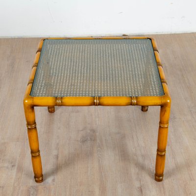 Bamboo Wooden Auxiliary Table in Cannage and Square Glass, 1970s-VJZ-1752478