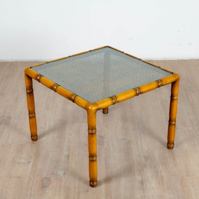 Bamboo Wooden Auxiliary Table in Cannage and Square Glass, 1970s-VJZ-1752478