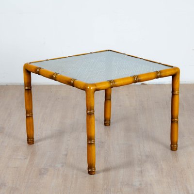 Bamboo Wooden Auxiliary Table in Cannage and Square Glass, 1970s-VJZ-1752478