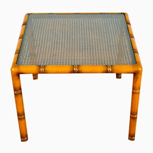 Bamboo Wooden Auxiliary Table in Cannage and Square Glass, 1970s-VJZ-1752478