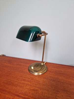 Bankers Lamp in Brass and Green Opaline, 1930s-FAX-2035566