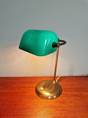 Bankers Lamp in Brass and Green Opaline, 1930s-FAX-2035566