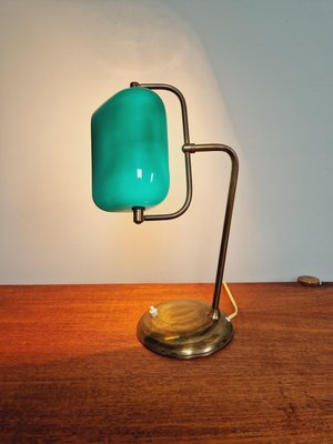 Bankers Lamp in Brass and Green Opaline, 1930s-FAX-2035566