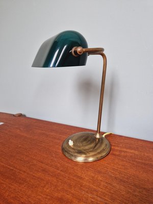 Bankers Lamp in Brass and Green Opaline, 1930s-FAX-2035566